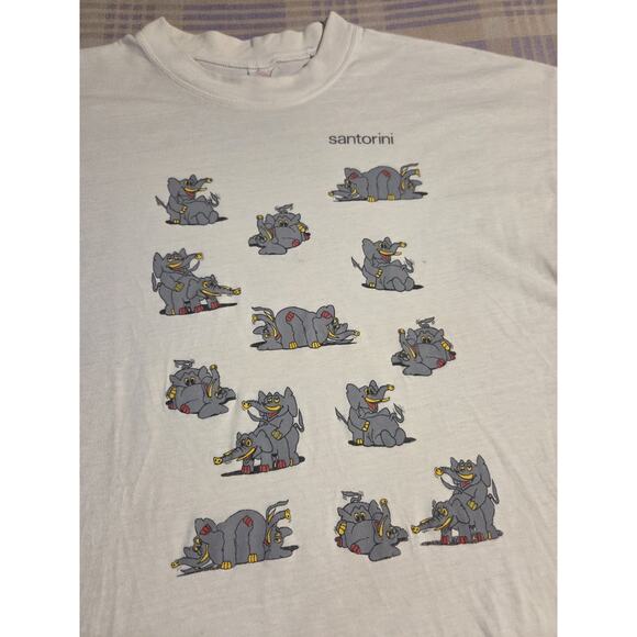 Vintage 90s Elephant Sex Positions T Shirt Punk Naughty Rare Funny Santorini - Picture 3 of 7